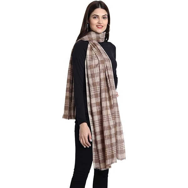 【CTHY】WINDOWPANE CHECK CASHMERE STOLE Mehrunnisa Check Design Pure Wool Cashmere Stole Wrap